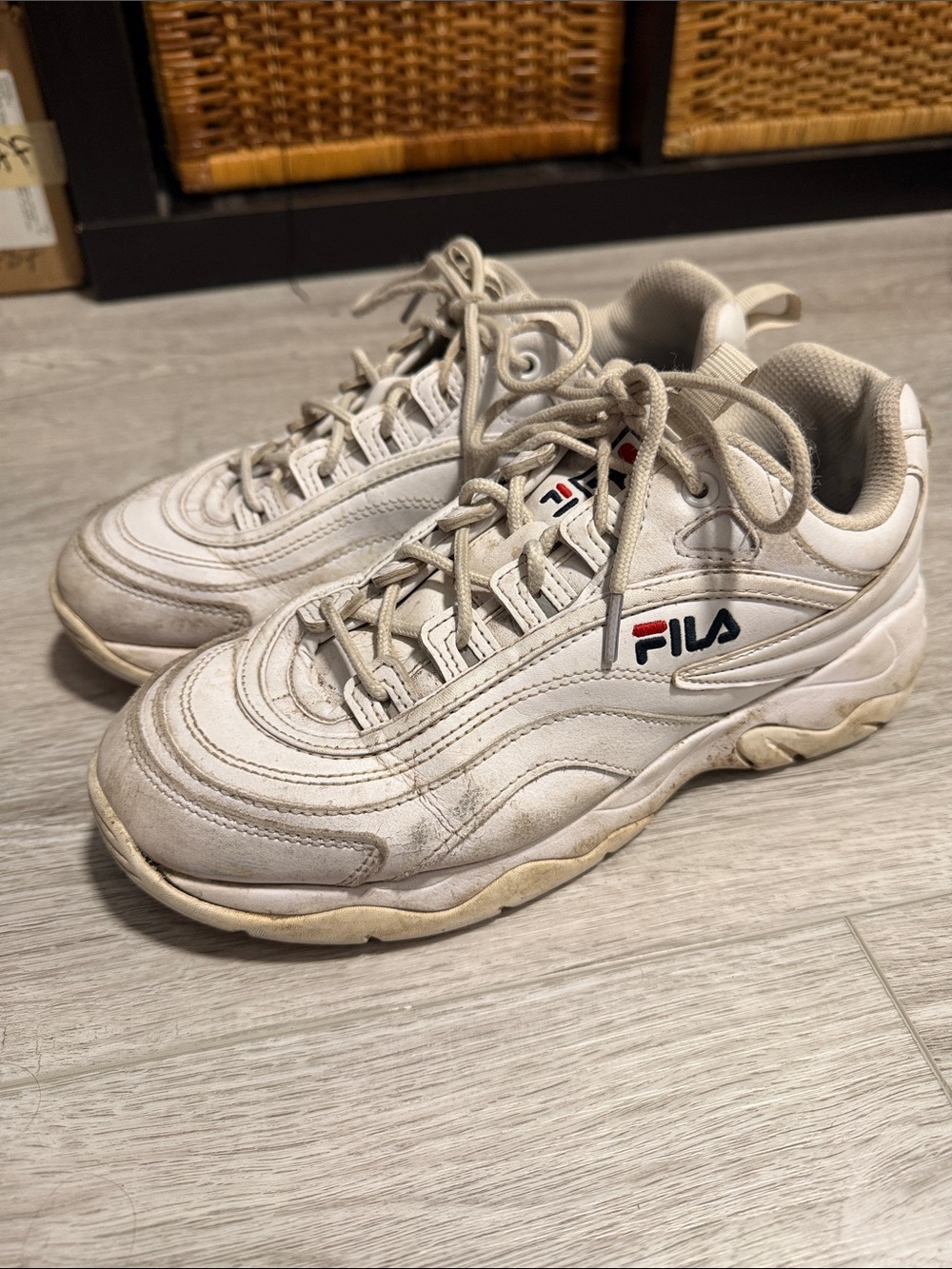 Fila Men’s White Low-Top Sneakers with Red & Blue Logo